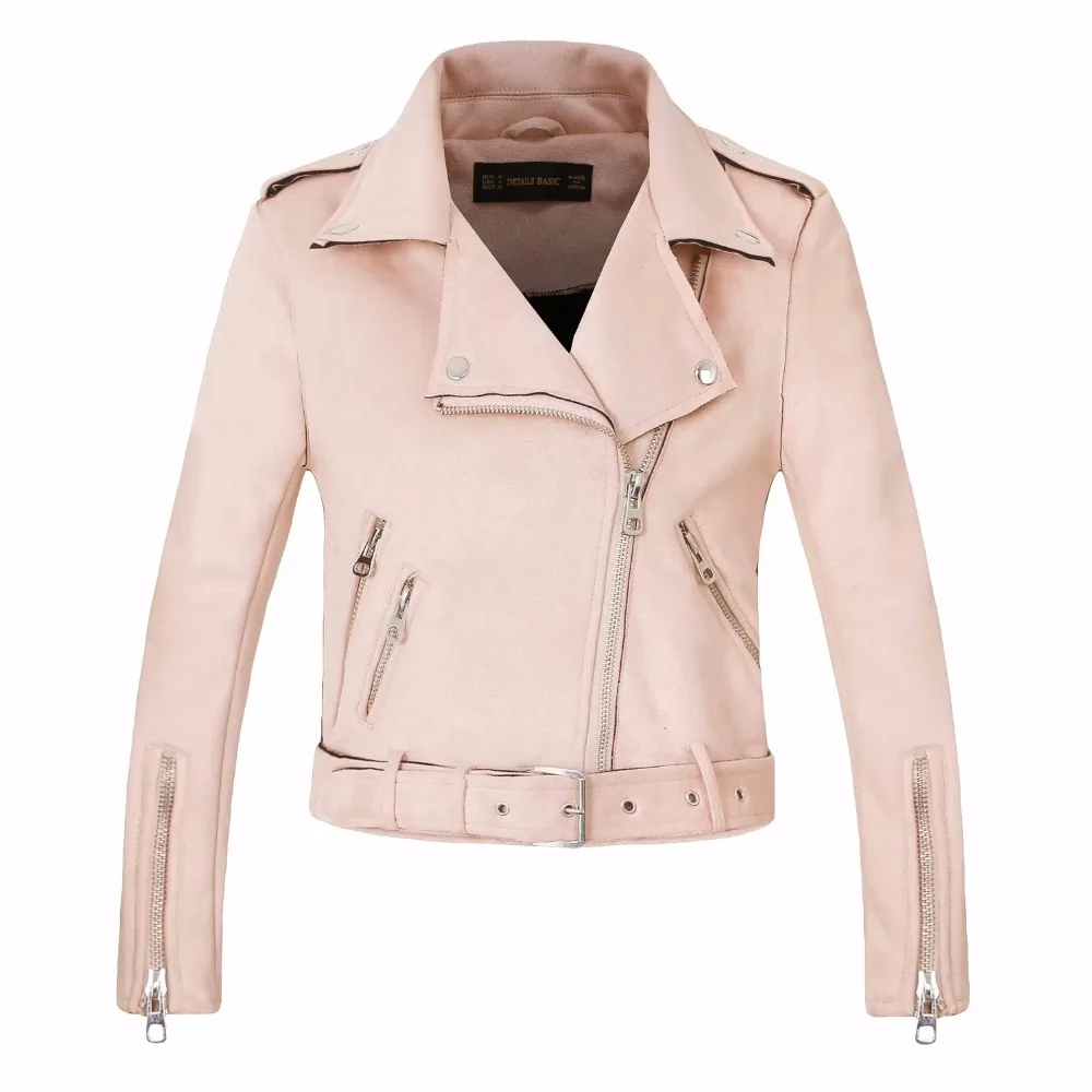 New Fashion Women suede motorcycle jacket Slim brown full lined soft faux Leather female coat veste femme cuir epaulet zipper