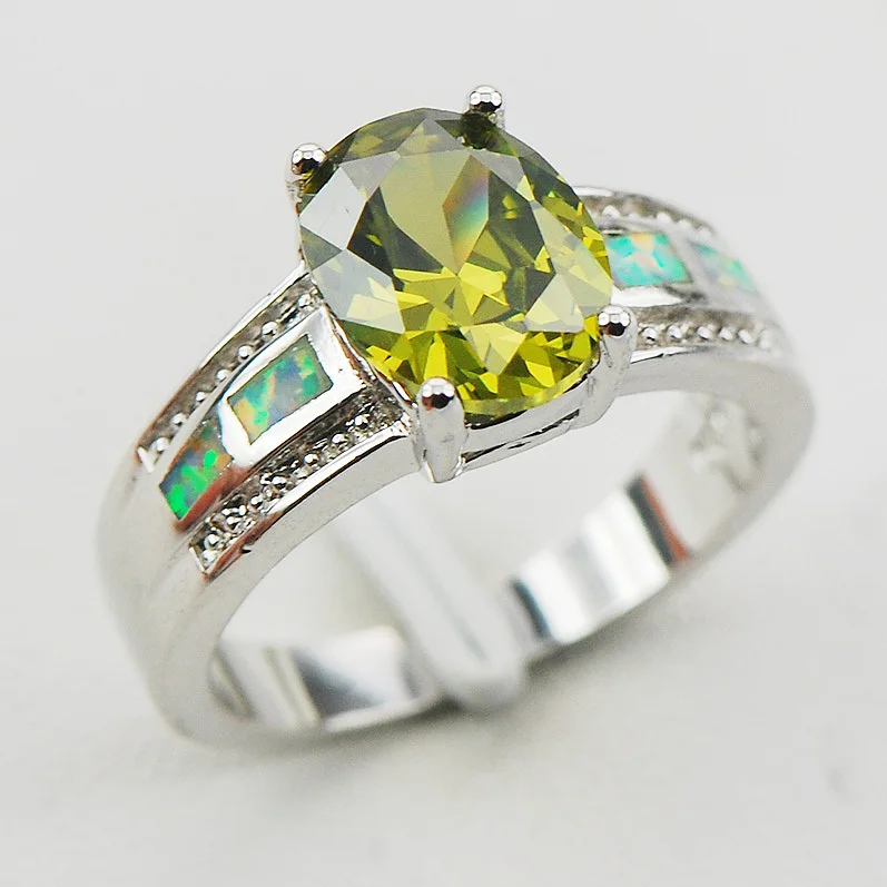 

Peridot White Fire Opal 925 Sterling Silver Woman Ring Size 6 7 9 10 R1165 Fashion Wholesale Jewelry Free Shipping