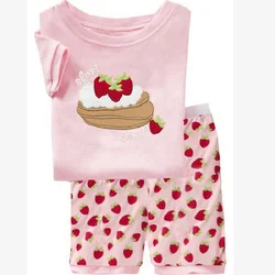Pink Strawberry Cake Baby Girls Clothes Suit Summer T-Shirts Shorts Pants 100% Cotton Toddler Pajamas Home Clothing Hot Sale