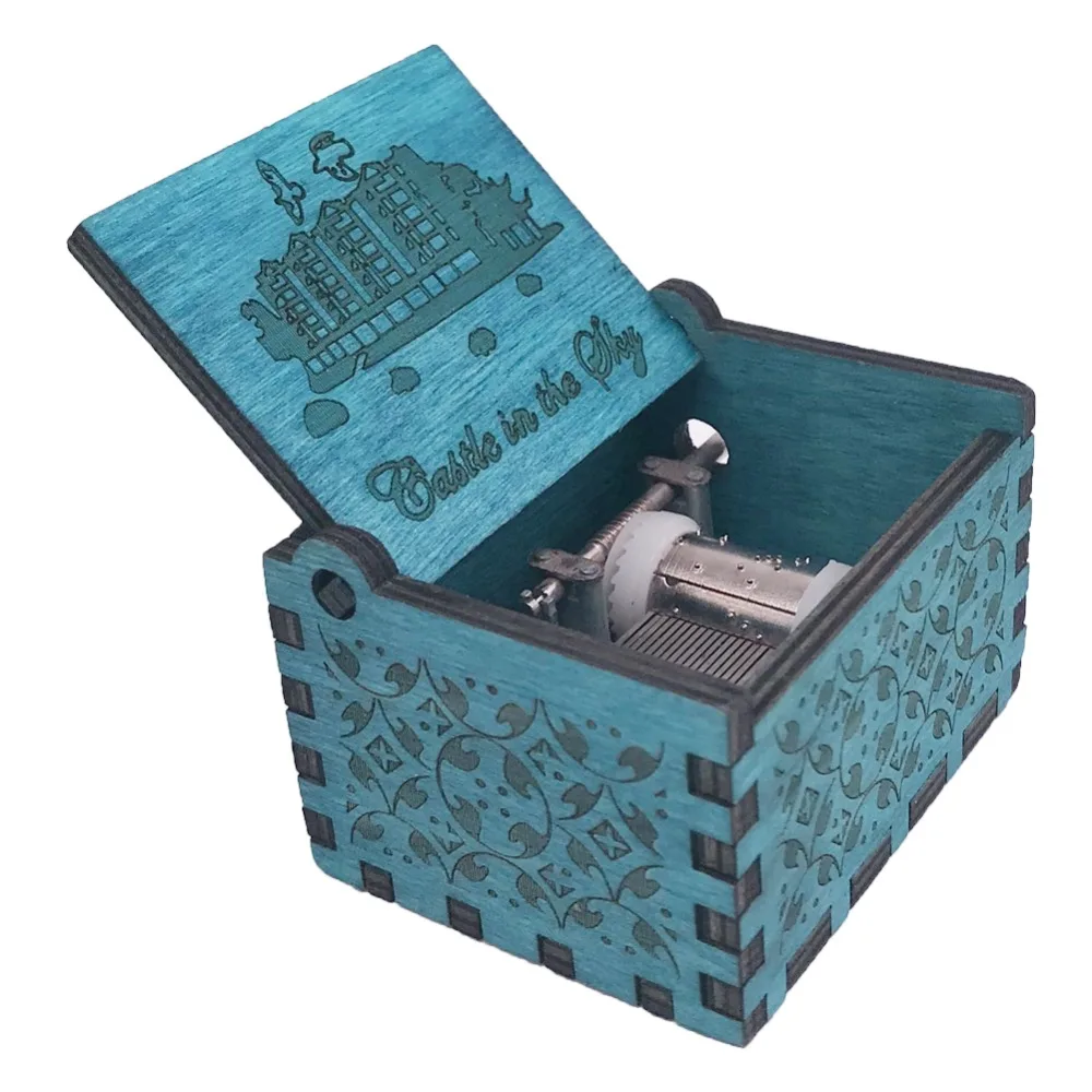 Castle in the Sky Music Box,Mini Size 18 Note Hand Crank Musical Box Carved Wood Musical Gift,Play Castle in the Sky(Laputa)