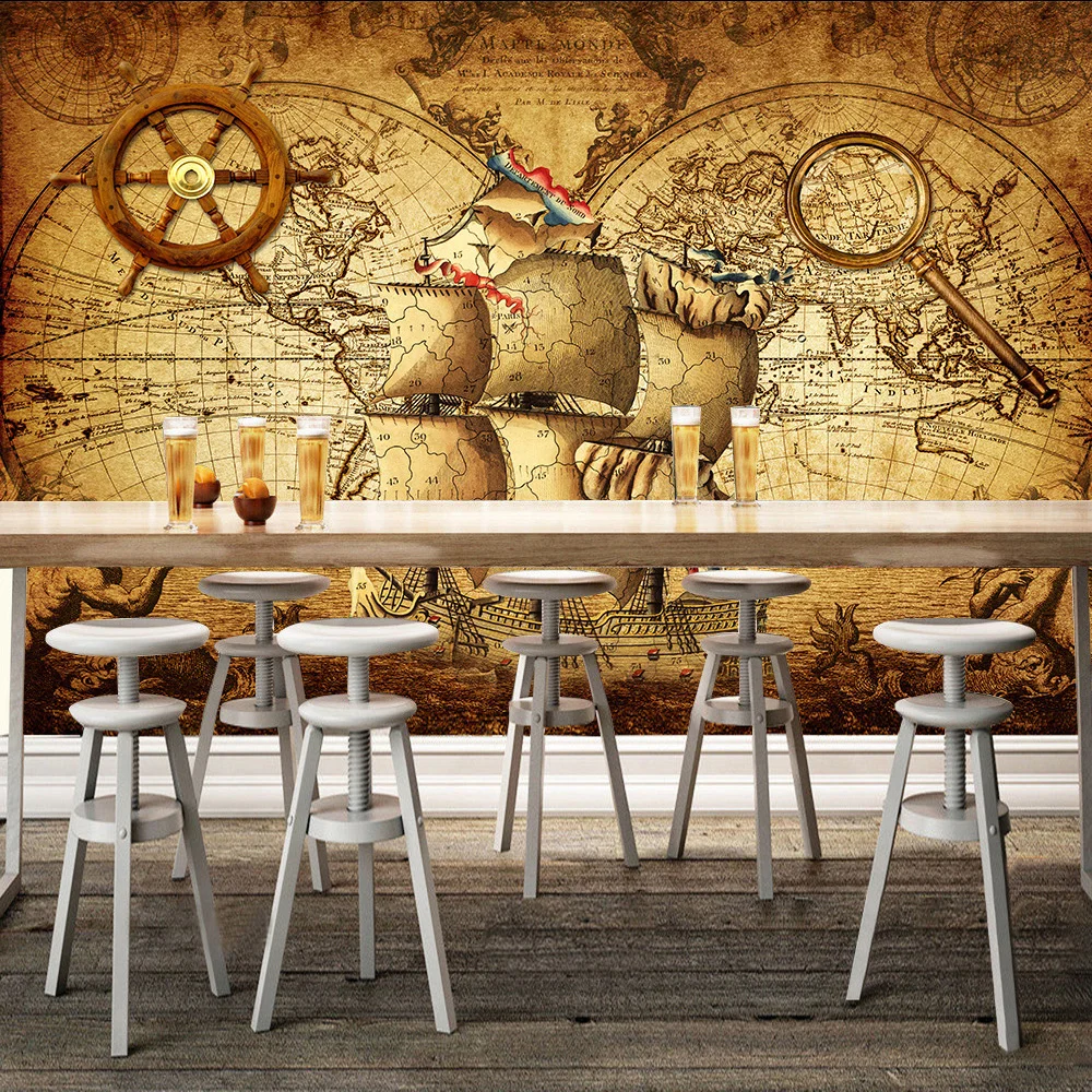 Retro Nostalgia Poster 3D Room Wallpaper Custom Mural Non-woven Wall Paper Decor Navigation Sailing World Map Mural Paintings