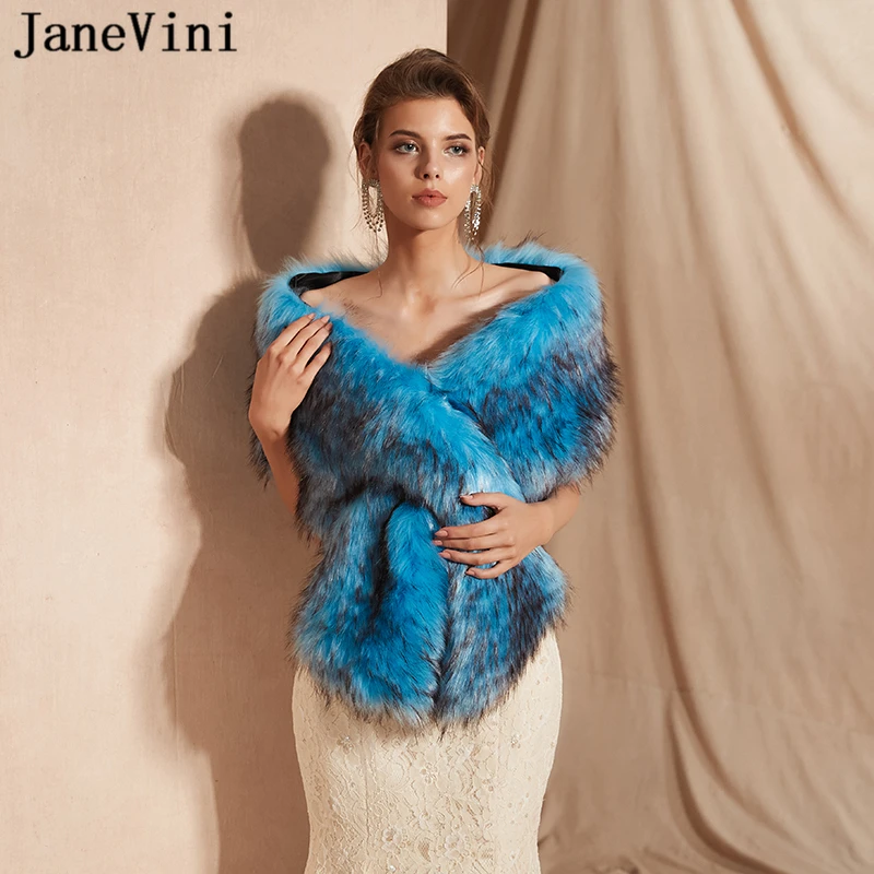 JaneVini Elegant Faux Fur Shawl Bridal Wedding Wraps Winter Warm Cloak Jackets for Evening Party Bolero Fourrure Real Pictures