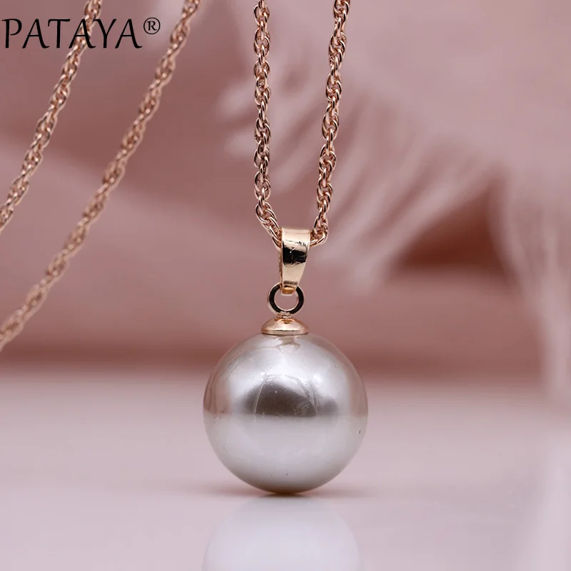 PATAYA Round Shell Pearls Long Necklaces 585 Rose Gold Color Women Wedding Jewelry Simple Gifts Party Multicolor Pendants