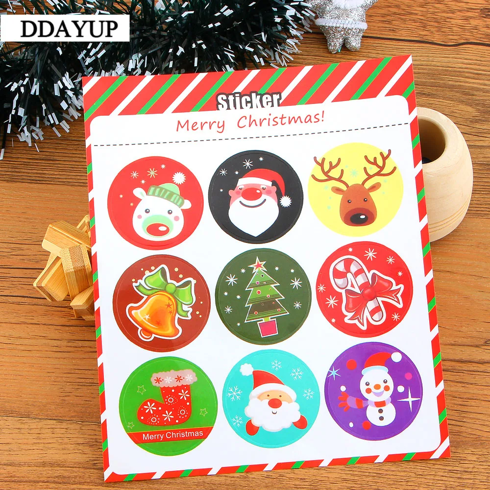 90Pcs Merry Christmas Santa Treeรูปแบบของขวัญกระดาษคราฟท์สติกเกอร์ของขวัญป้ายสติกเกอร์ขนมหวานPartyสติ๊กเกอร์Santa Claus