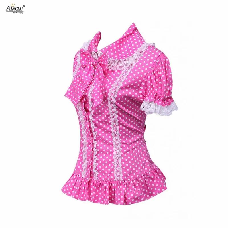 Ainclu XS To XXL Free Shipping Cemavin Womens Cotton Pink Lace Short Sleeves Lady Lolita Cotton Blouse for Party/Halloween