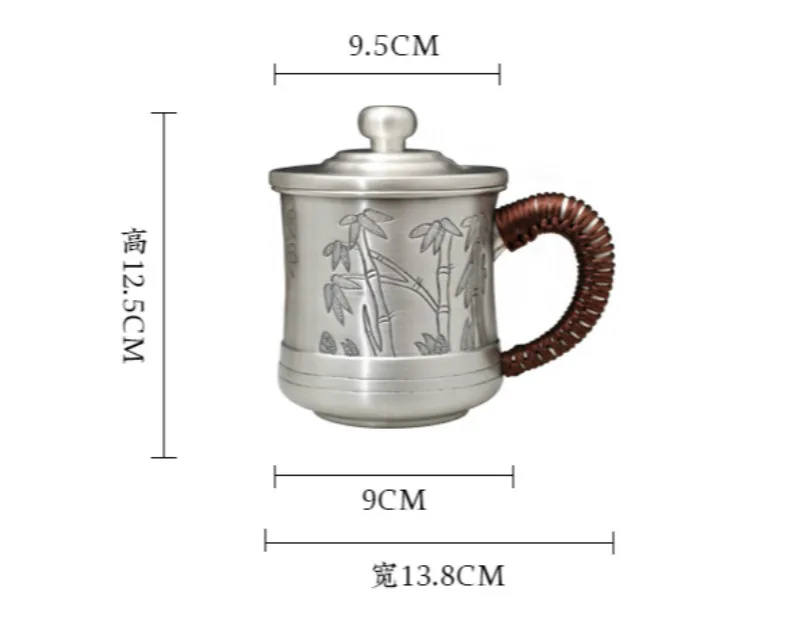 Pure Silver Tea Cup 999 Hand-carved Household Increased Thick Mark Cup Tea Pure Silver Tea Set