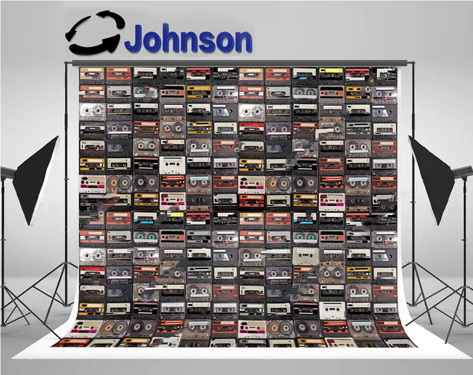 Record Audio Cassettes Retro Musica photo studio background  High quality Computer print party backdrop