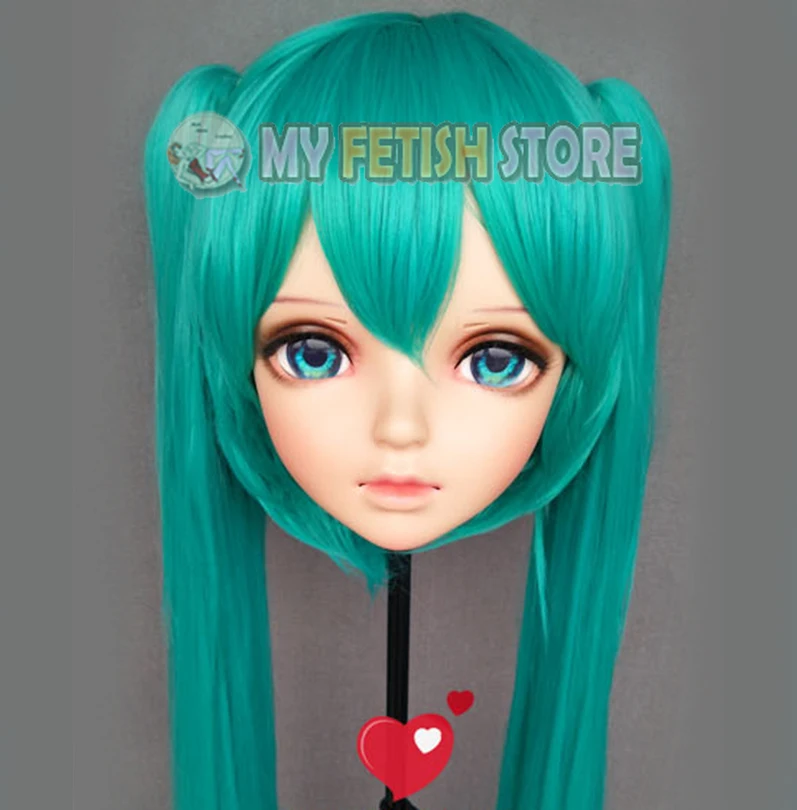 (Miao-2)Female Sweet Girl Resin Half Head Kigurumi BJD Eyes Crossdress Cosplay Japanese Anime Role Lolita Mask With Eyes And Wig