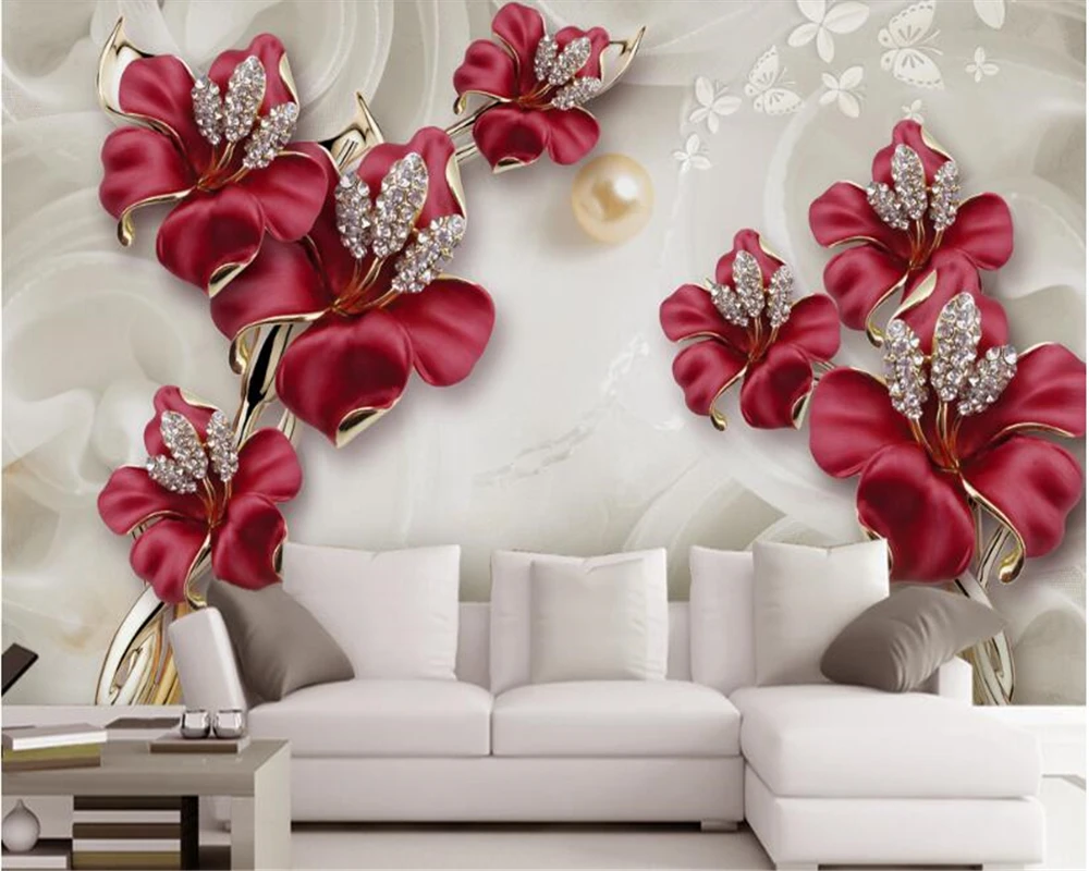 beibehang Customized large papel de parede wallpaper indoor orchid exquisite three-dimensional jewelry flower TV background wall