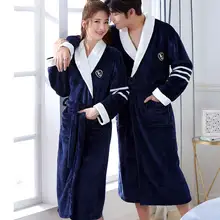 Warm Flannel Couple Robe Long Sleeve Winter Nightgown #2