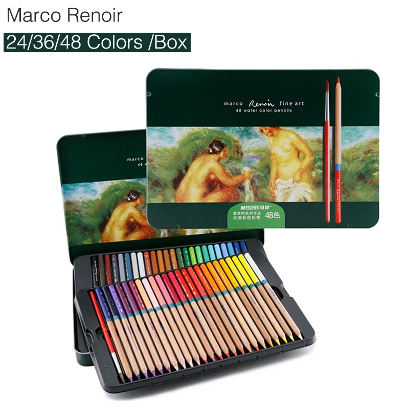 

Marco Renoir 3120 Watercolor Colored Pencils Non-toxic Iron box with Brush Coloring Drawing School Stationery Crayons lapices