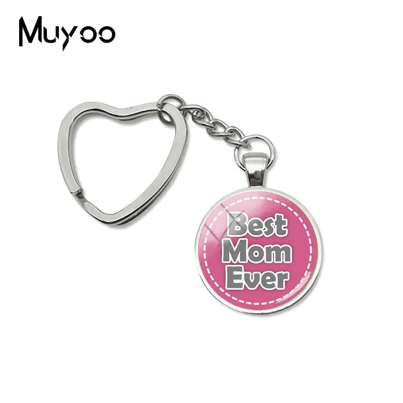 2019 New Best Mom Ever Heart Keychain We Love You Mom Key Chain Glass Cabochon Handmade Jewelry