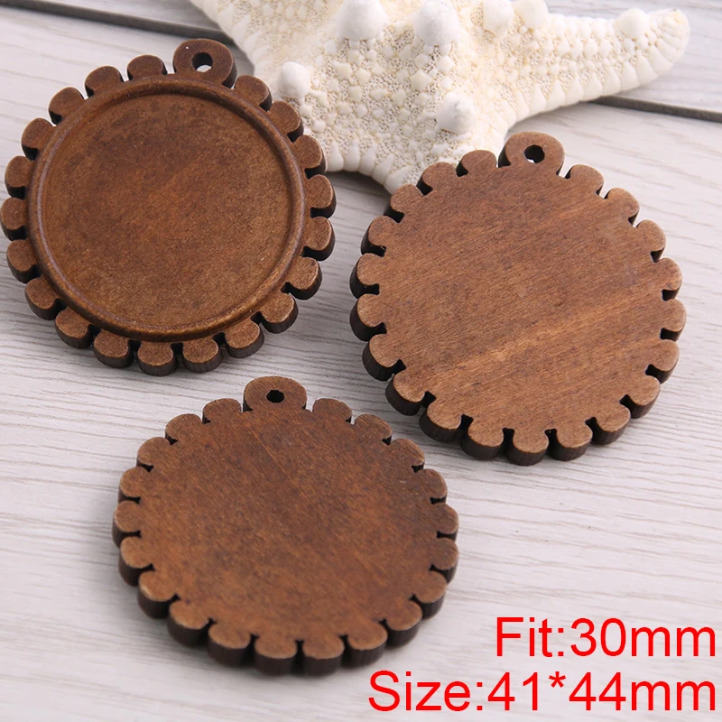 8pcs/lot Fit 30mm Wooden Round Vintage Glass/Cabochon Frame bezel Settings Bezel For DIY Bracelet Hole: approx 2.5mm