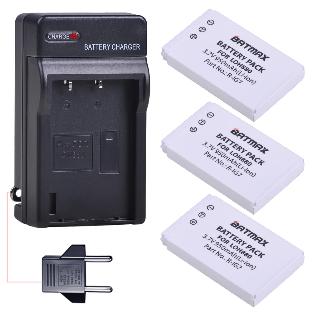 Batmax 3Pc R-IG7 Battery 3.7V 950mAh+Wall Charger for Logitech Harmony One LOH880 900 720 850 880 890 Pro H880 Universal Camera