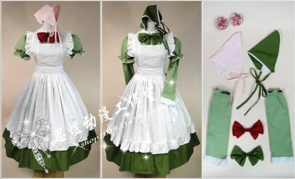 

Anime APH Axis Powers Hetalia Hungary Maid Apron Cosplay Costume (one green Dress two kerchief,two bows,two sleeves,two flowers)