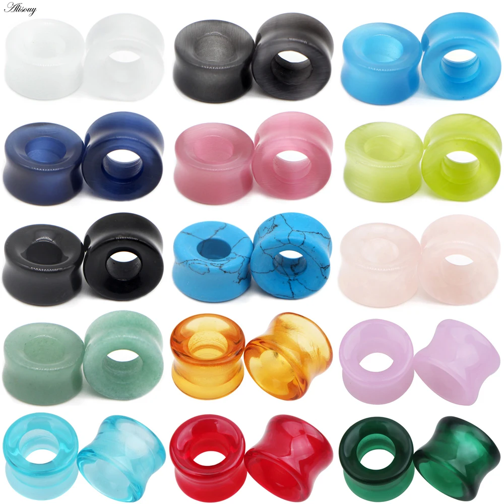 1Pc Kamienne szklane zatyczki do uszu Mieszany styl Wydrążone pojedyncze rozszerzane ucho Mierniki ciała Piercing Ear Expander Nosze Biżuteria do ciała