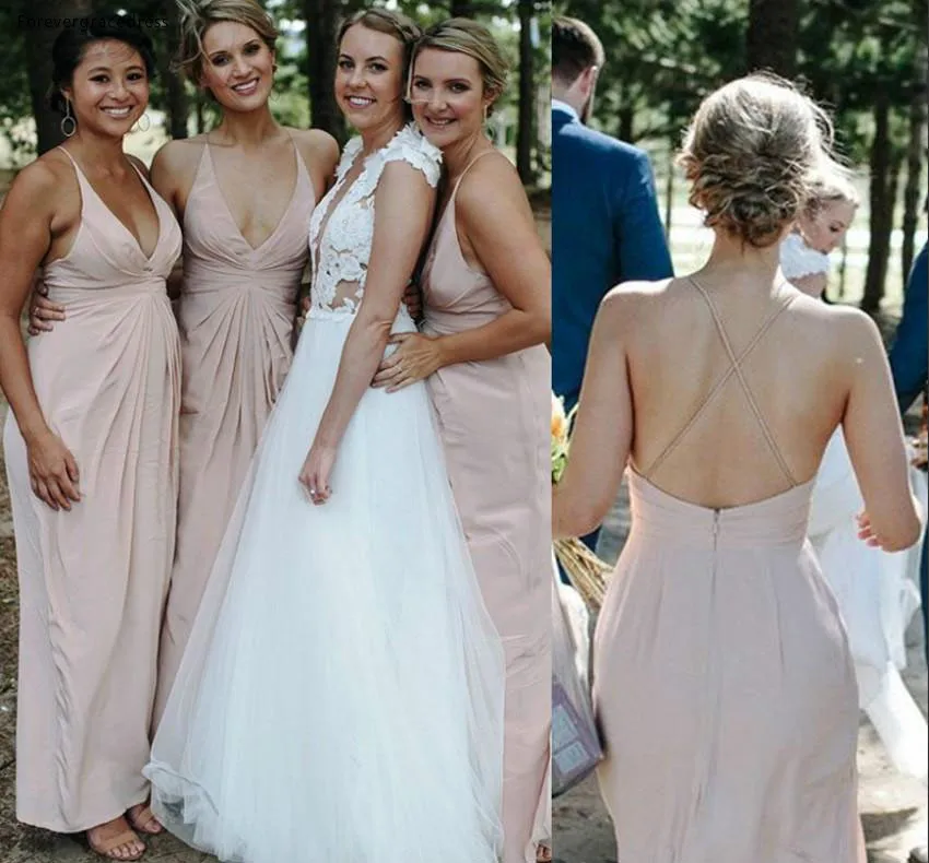 

A Line Bridesmaid Dress Cheap Pale Pink Western Summer Country Garden Formal Wedding Party Guest Maid of Honor Gown Plus Size