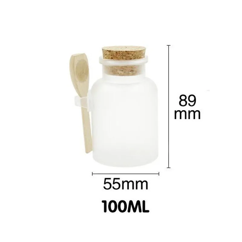 100ml Empty Powder Plastic Bottle 100G Facial Mask Container Bath Salt Jar Cosmetic with Wood Cork & Wooden Spoon ZA1744