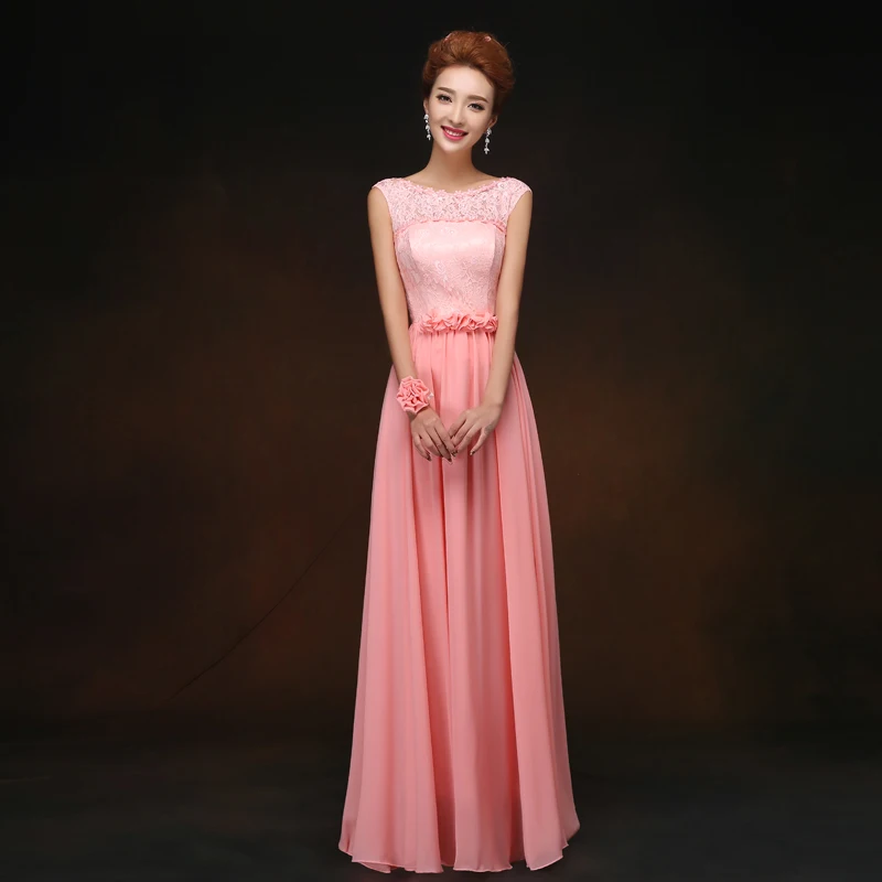 A879 Lange Brautjungfer Kleid Sommer Blau Rosa Champagner Rot Prom Formale Kleid Elegante Frauen Chiffon Erwachsene Junior Brautjungfer Kleider