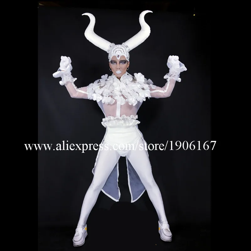 Fashionh Hot sale New White Color Dance Costumes Headwear Stage Performance Girl Women men Clothes free shipping