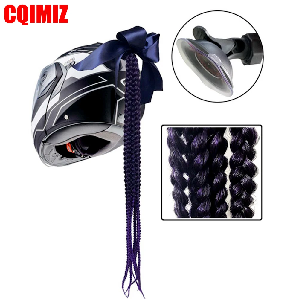 Motorcycle Women Helmet Twist Braids Ponytail Dirty Gradient Ramp Pig Tail Hair Punk Free Style Biker Helmet Decoration