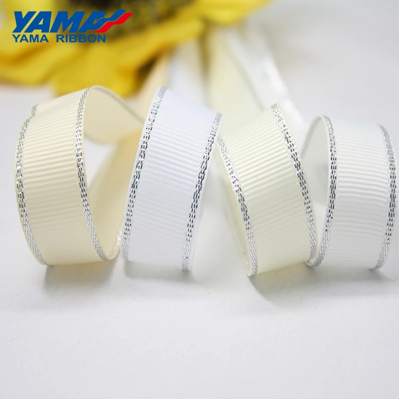 YAMA Silver Metallic Edge Grosgrain Ribbon 6mm 9mm 16mm 25mm 38mm 100yards Diy Gift Packing Decoration Wedding Crafts