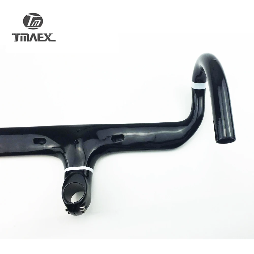 TMAEX-Integrated Road Bicycle Handlebar, Cycling Bike Parts, Black Glossy Road, Drop Bar with Stem, 340g