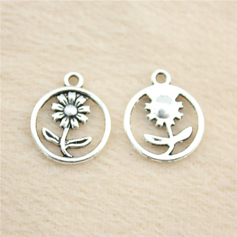 62pcs/lot 17mm ancient silver Flower charm Pendants DIY jewelry for bracelet necklace earring