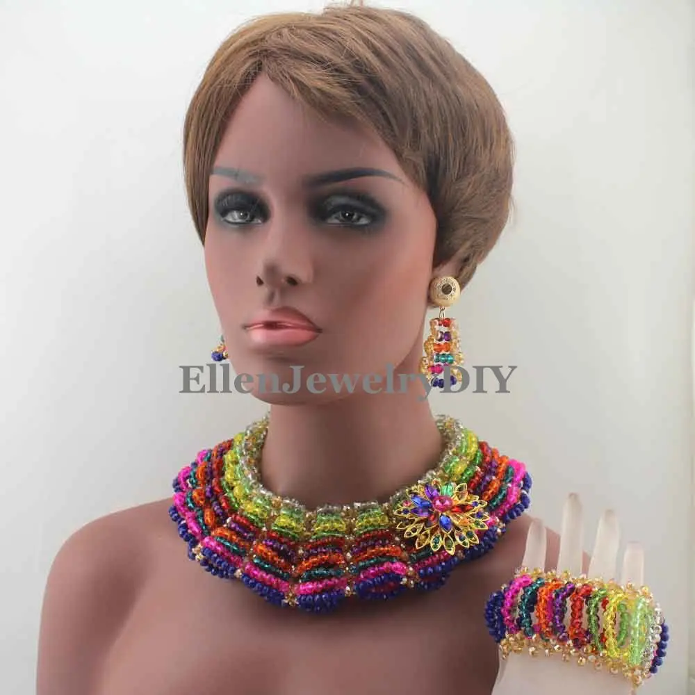 New Gorgeous Masquerade Crystal Beads Traditional African Wedding African Beads Jewelry Set For Women Free Shipping W13128