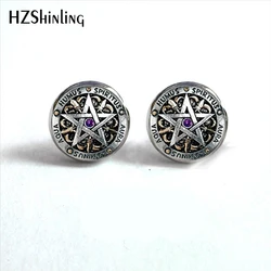 NES-0032  Wiccan Ear Nail Magick Wicca Pentagram Ear Studs Occult Stud Earrings Jewelry Glass Cabochon Earrings HZ4