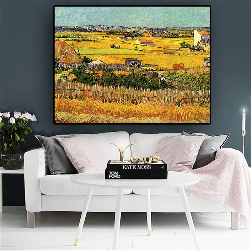 Harvest at La Crau by Van Gogh Landscape Oil Painting Reproductions on Canvas Posters and Prints Wall Picture for Living Room