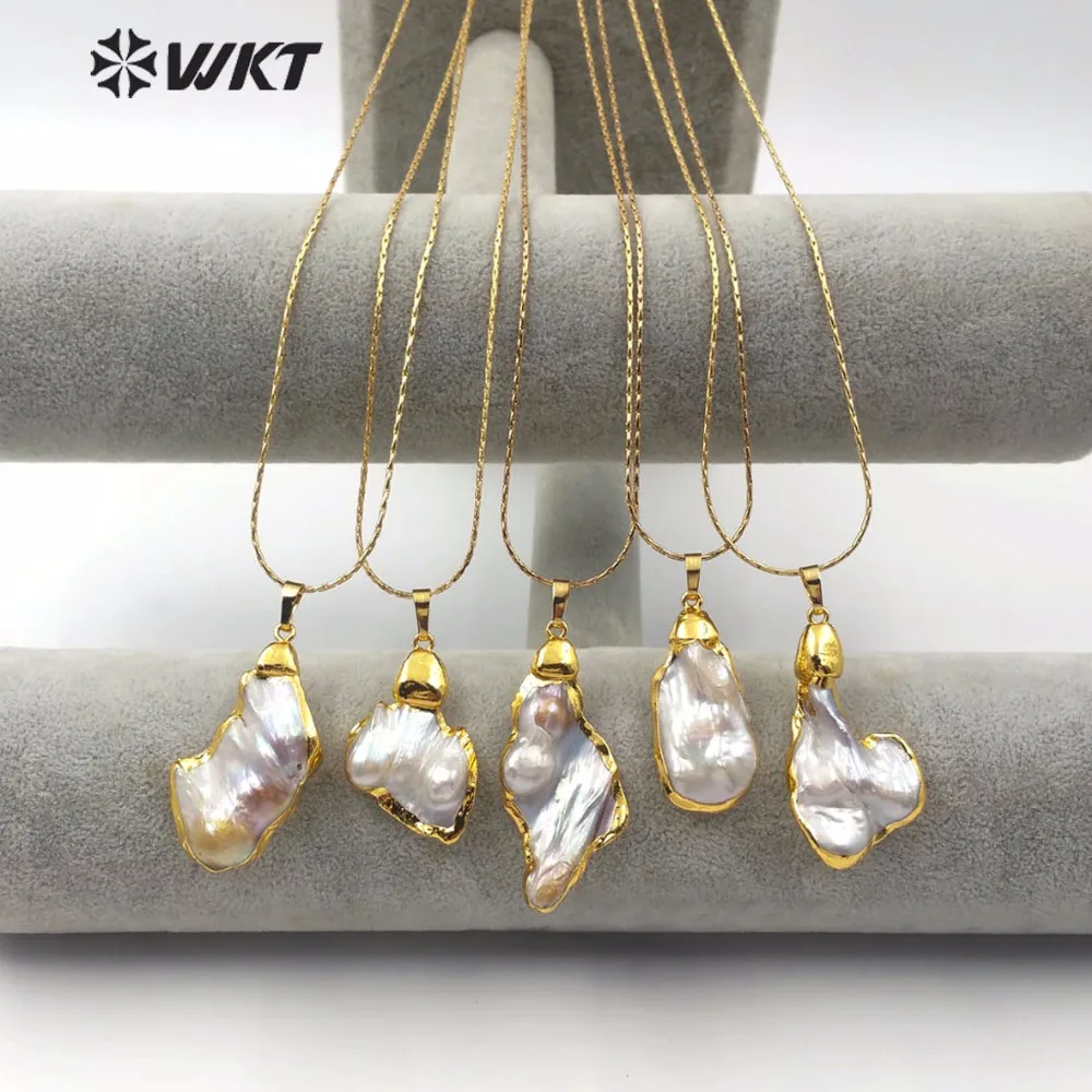 

WT-JN066 Wholesale Natural Pearl Necklace Irregular Shape Random Size Gold Grooming Lady Personality Pendant Necklace Jewelry