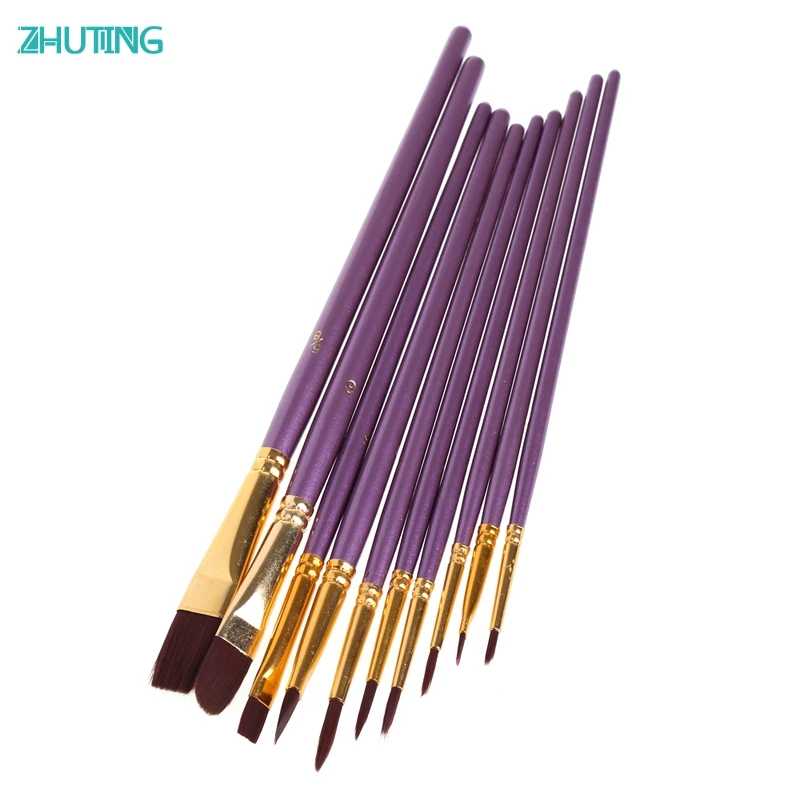 Hot Selling 10Pcs Artist Paint Brush Set Nylon Hair Watercolor Acrylic Oil Painting Drawing JAN18