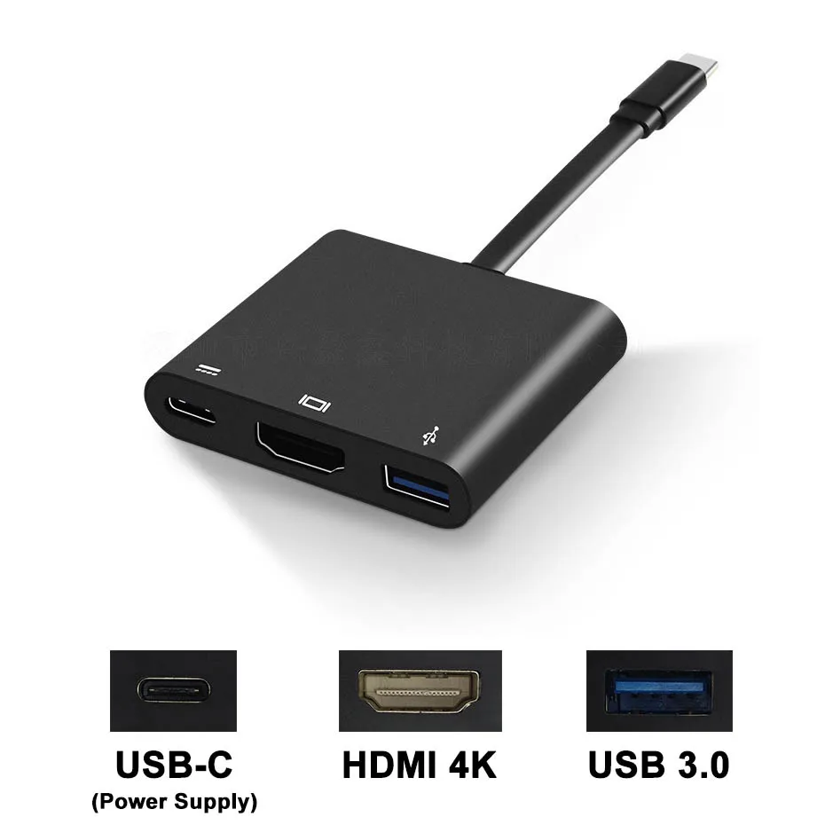 3 in 1 USB C to HDMI Adapter 4K Type-C to HDMI USB 3.0 Port+USB C Port(PD) Converter for Laptop Macbook Nintend Switch