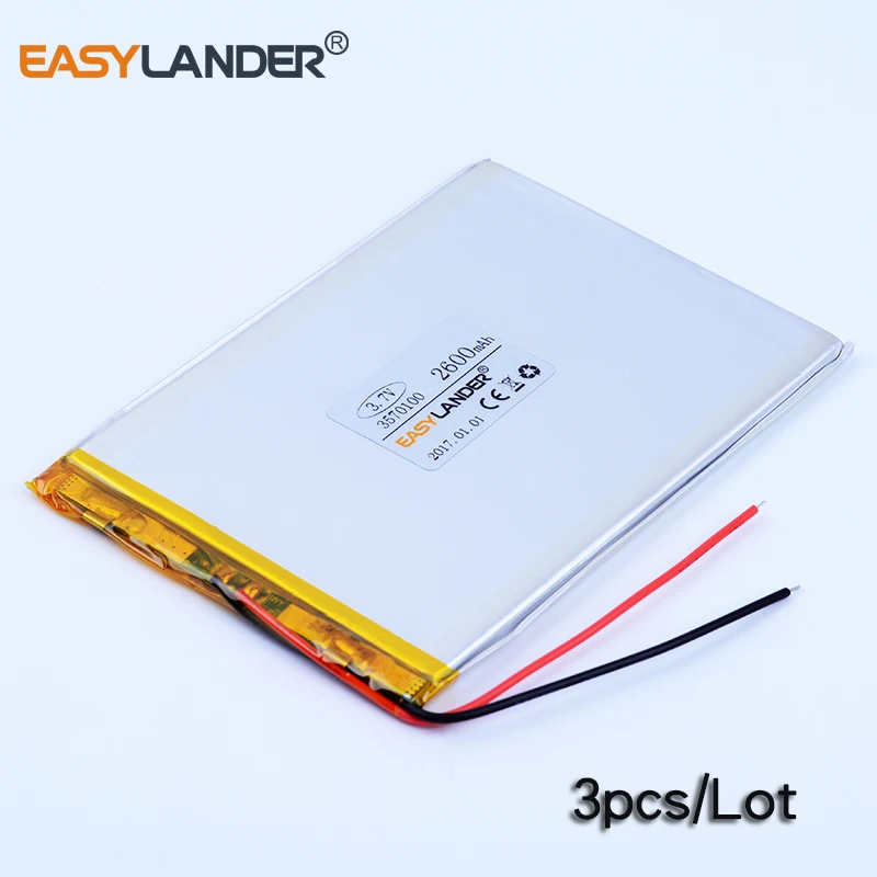 3pcs/Lot  3.7V 2600mAh 3570100 Rechargeable  li Polymer Li-ion Battery For seven inches tablet iPAQ E-Book  PDA Portable DVD