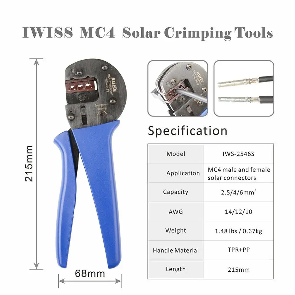 Solar Crimping Tools for AWG 14-10(2.5/4/6.0mm²) Solar Panel PV Cables Hand Crimper Plier connector tool