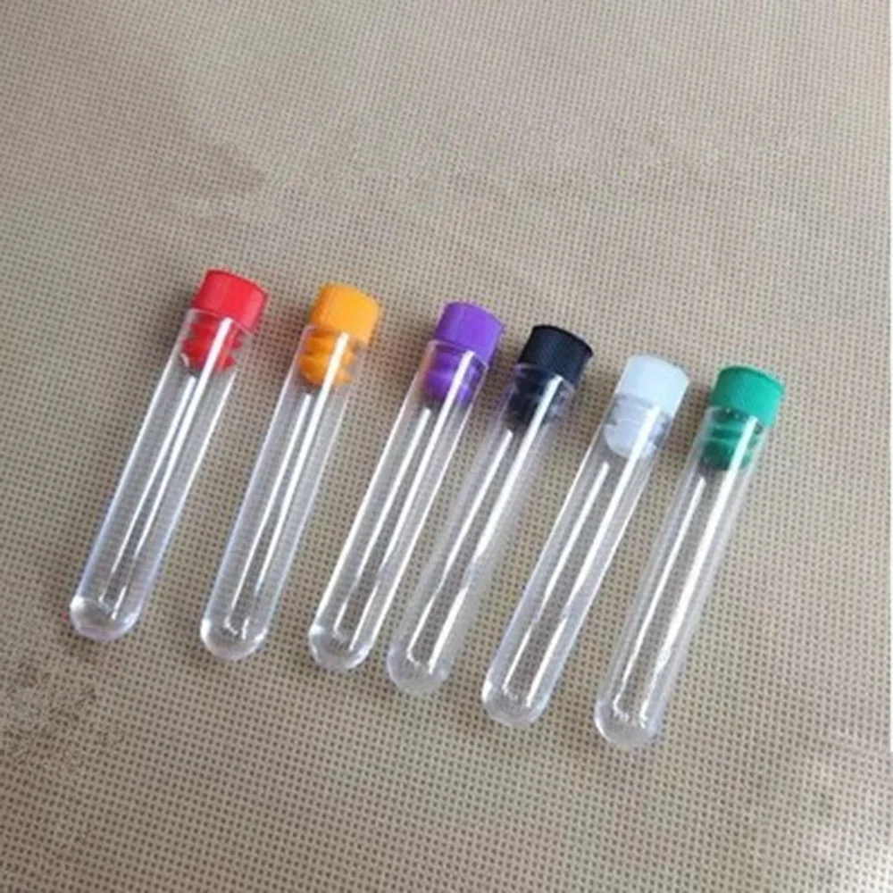 100pcs 15x100mm Plastic Test Tube With Cap random Colors Of Cap  High Quality Clear Like Glass