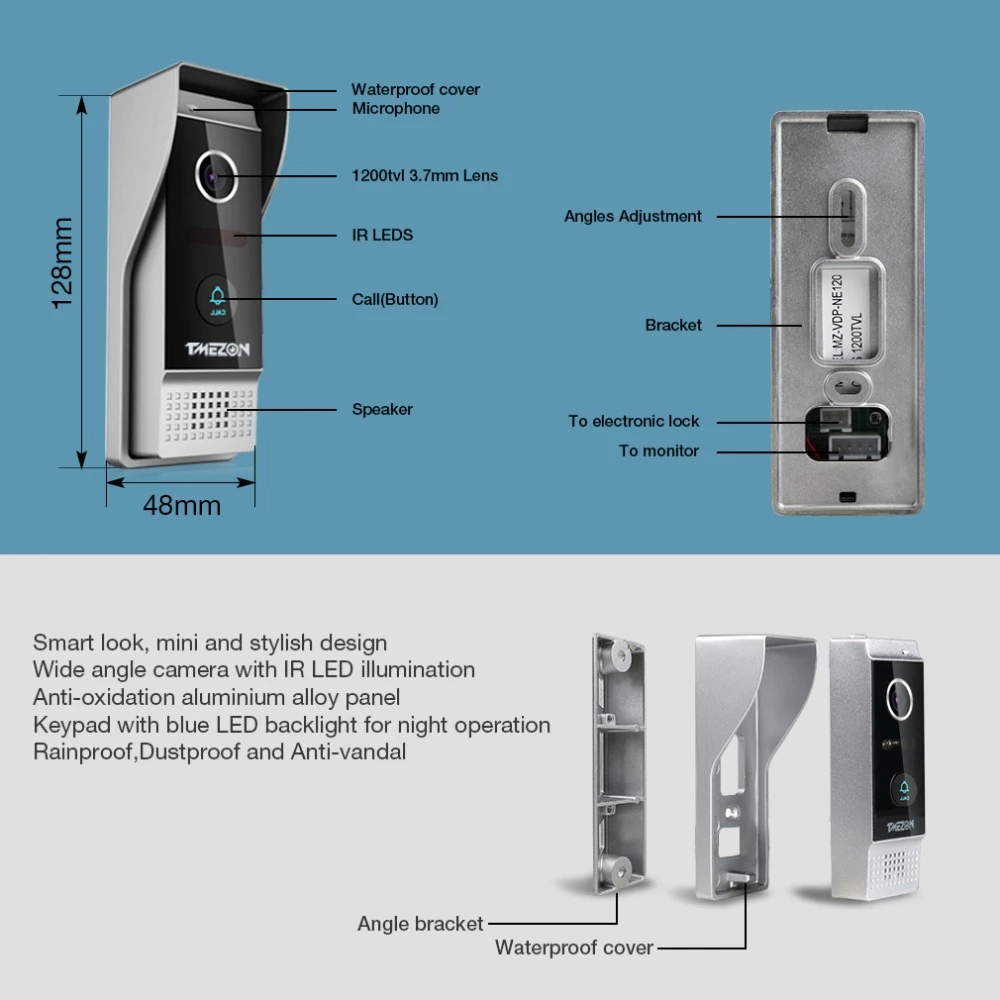 New Wired Doorbell Video Outdoor Unit 1080P (need to work with Tmezon IP 7 inch intercom monitor, cannot work alone)