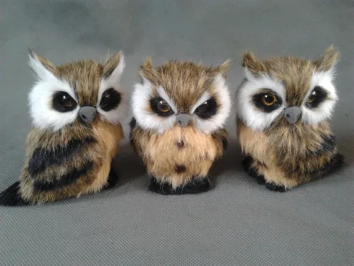 simulation owl 7x9cm fur mini owl, one lot / 3 pieces toy, Cognitive model home decoration gift h1339