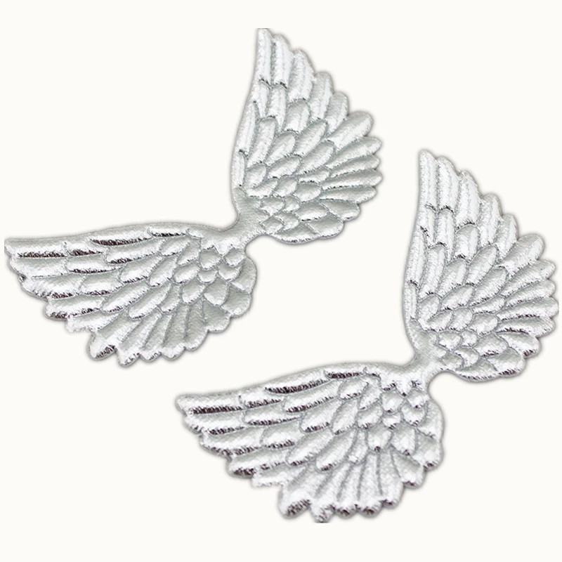 

100PCS 10cm Double-sided Metallic Silver Fabric Angel Wing Appliques Embossed Angel Doll Wings for Doll Making, Hair Bow Supply