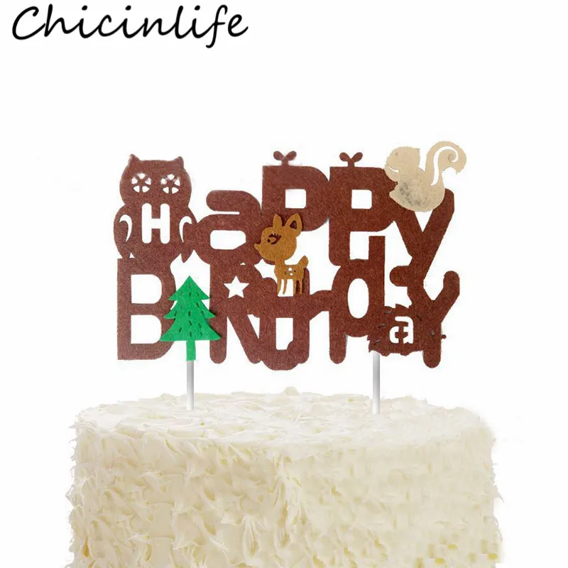 Chicinlife 1Pcs Woodland Forest Animal Happy Birthday Cake Topper Baby Shower Child Birthday Party Decoration Supplies