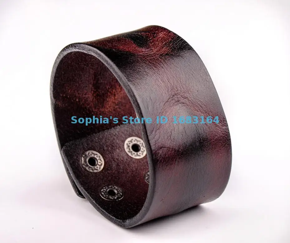 HD01 Black /Brown Cool Vintage Retro Mens Surfer Plain 3.8 cm Wide Biker Punk Leather Bracelet Wristband Wide Cuff 7.5~8.25\