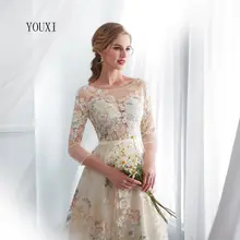 Floral Lace Prom Dress 3/4 Sleeves A-Line #4