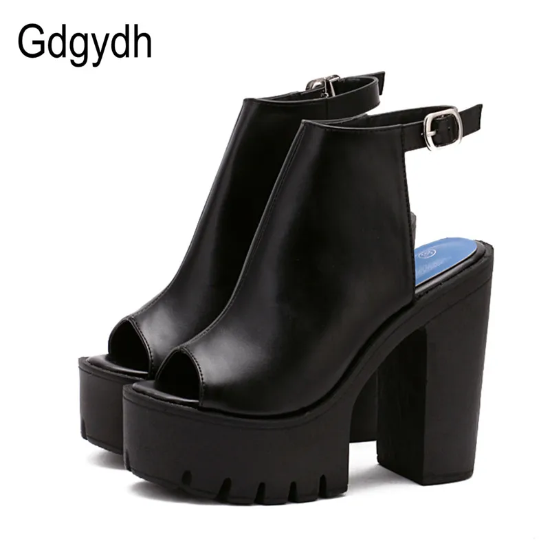 

Gdgydh Hot Sale European Women Summer Shoes Slingbacks Open Toe High Heels Sandals Ankle Strap Platform Shoes for Party Black