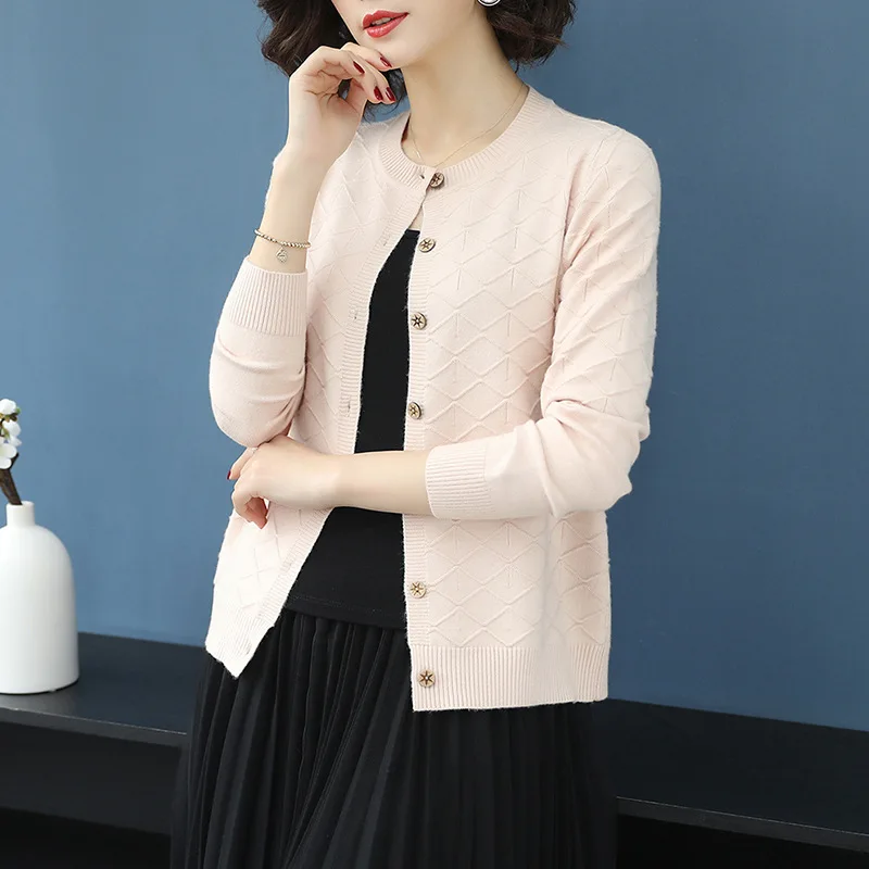 

Spring Autumn Cardigan Women Solid Color Loose Plus Size Top Sweater Lady Long Sleeve Single Breasted Knitted Bottom Tops H9358