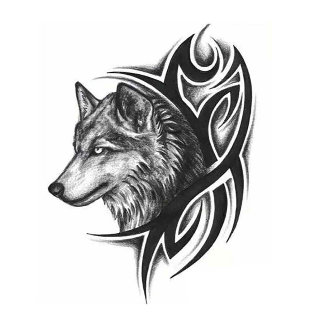 Tatuaje falso de transferencia de agua caliente para hombres y mujeres, pegatina de tatuaje temporal impermeable, tatuaje flash de Lobo, nuevo