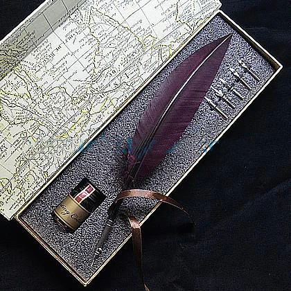 

Nature Turkey Feather Fountain Vintage Pen with 1 Ink 5 Nibs