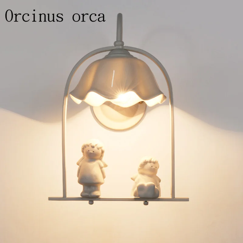 Simple European style garden restaurant children room bedroom bedside lamp wall lamp angel beioufeng decorative wall lamp