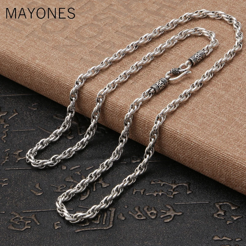 

4mm 100% Real 925 Sterling Silver Vintage Chains Necklaces for Men Male Jewelry Accessories Bijoux 20-26 inches