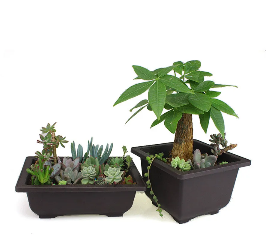 

Flower Pot With Tray Balcony Square Flower Bonsai Bowl Nursery Basin pots Planter Imitation Plastic Rectangle Flower Pots